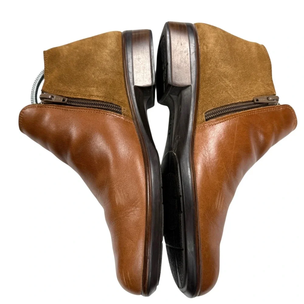NAOT‎ Women's Tan Leather Suede Side Zip Ankle Boots Booties Block Heel